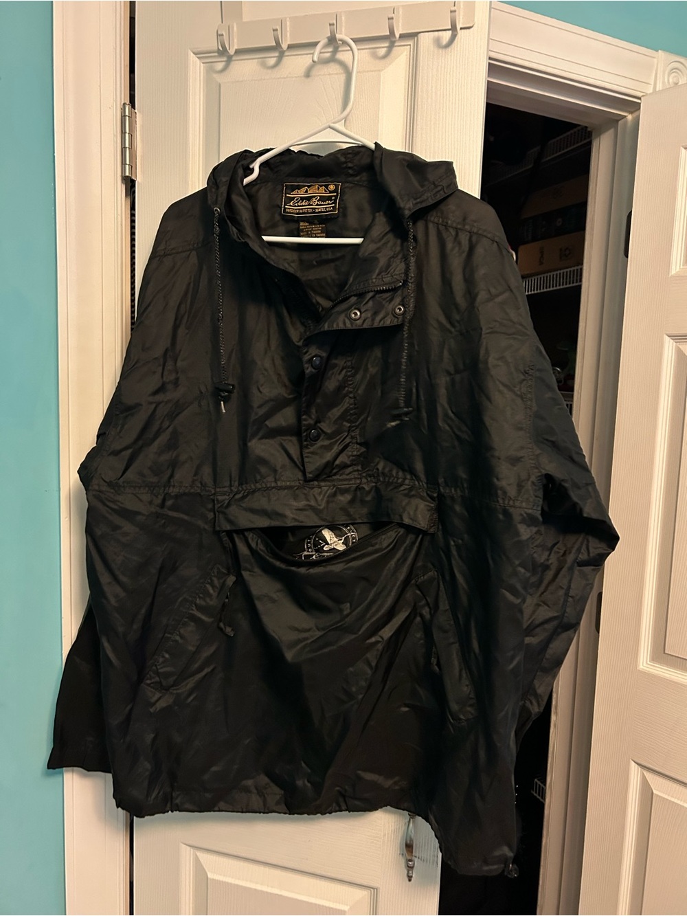 Eddie Bauer Black Hooded Pullover Windbreaker